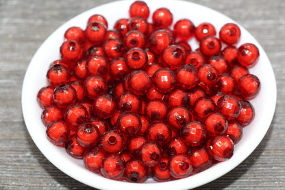 10mm Red Faceted Beads, Round Faceted Acrylic Loose Beads, Bubblegum Beads, Chunky Beads, Bracelet Gumball Beads #2010