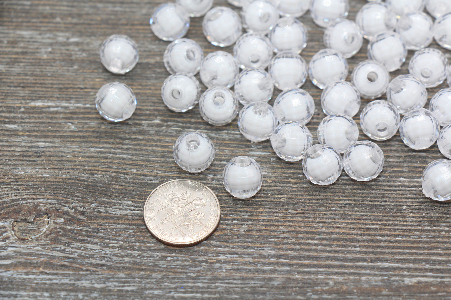 10mm White Faceted Beads, Round Faceted Acrylic Loose Beads, Bubblegum Beads, Chunky Beads, Bracelet Gumball Beads #2012