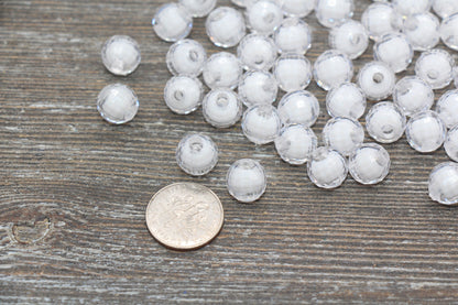 10mm White Faceted Beads, Round Faceted Acrylic Loose Beads, Bubblegum Beads, Chunky Beads, Bracelet Gumball Beads #2012