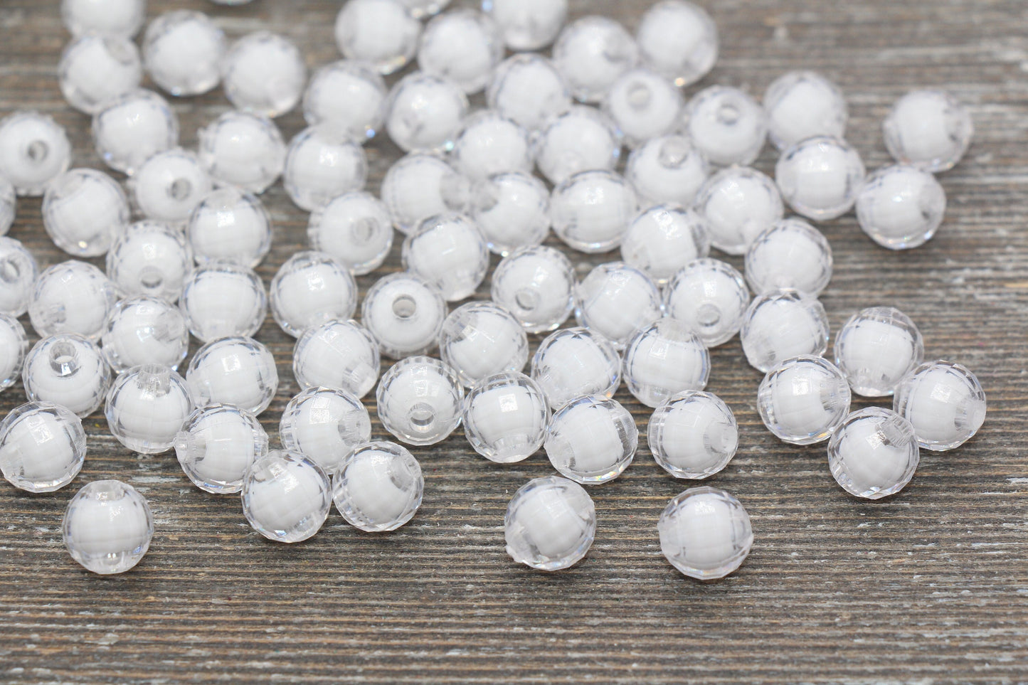 10mm White Faceted Beads, Round Faceted Acrylic Loose Beads, Bubblegum Beads, Chunky Beads, Bracelet Gumball Beads #2012