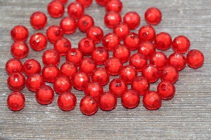 10mm Red Faceted Beads, Round Faceted Acrylic Loose Beads, Bubblegum Beads, Chunky Beads, Bracelet Gumball Beads #2016