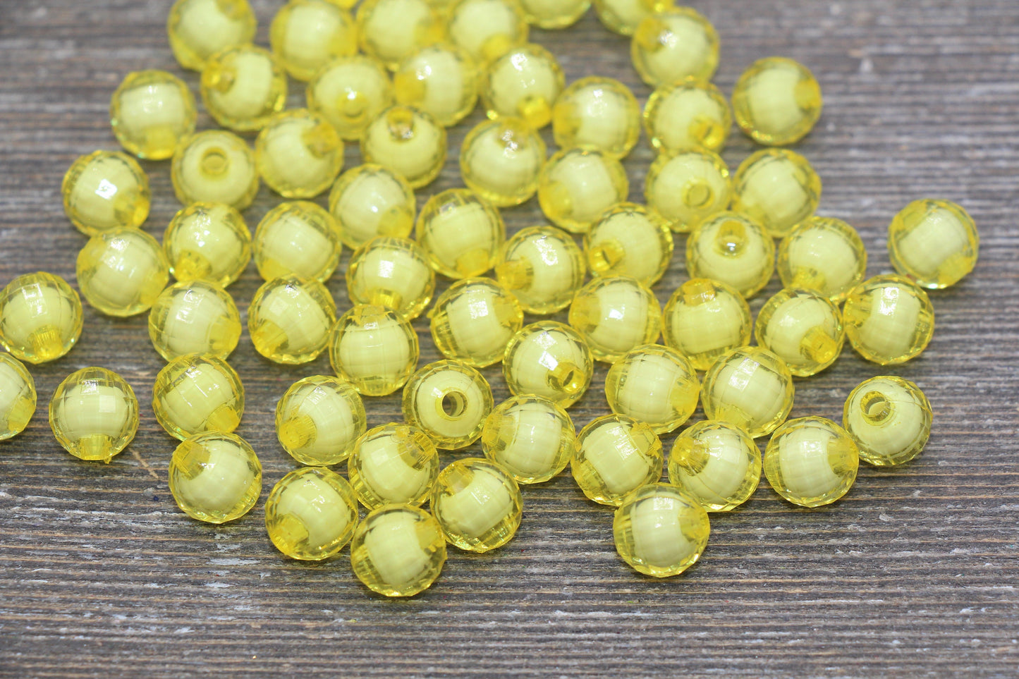 10mm Yellow Faceted Beads, Round Faceted Acrylic Loose Beads, Bubblegum Beads, Chunky Beads, Bracelet Gumball Beads #2021