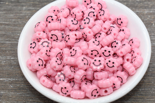 Pink Smiley Face Beads, Cloud Shape Smiley Face Beads, Cute Smiling Face Beads, Happy Face Beads, Craft Bracelet Beads #2030