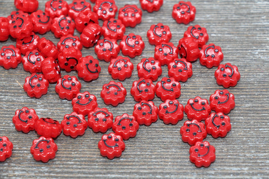 Red Smiley Face Beads, Cloud Shape Smiley Face Beads, Cute Smiling Face Beads, Happy Face Beads, Craft Bracelet Beads #2031