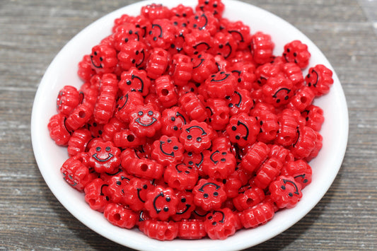 Red Smiley Face Beads, Cloud Shape Smiley Face Beads, Cute Smiling Face Beads, Happy Face Beads, Craft Bracelet Beads #2031