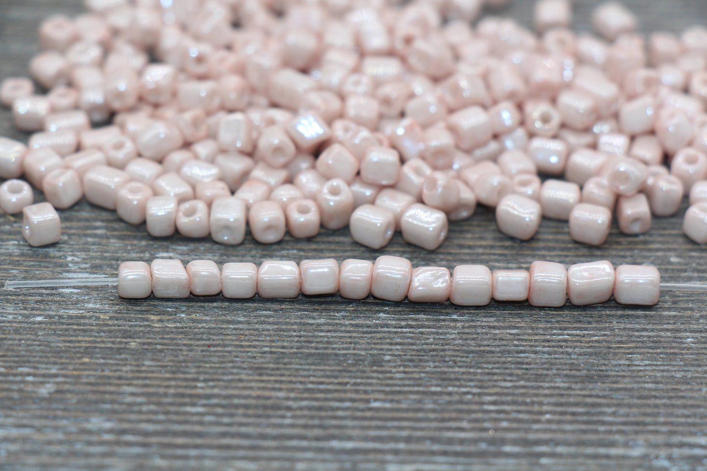 Square Glass Seed Beads, 4mm Cube Glass Beads, Glossy Dusty Pink Seed Beads, Opaque Beads, Beading Supplies #1136