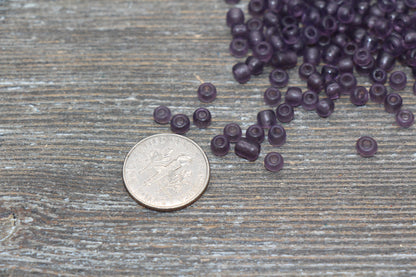 Matte Glass Seed Beads, 4mm 6/0 Glass Round Seed Beads, Matte Purple Trans Seed Beads, Rocailles Beads, Beading Supplies #1018