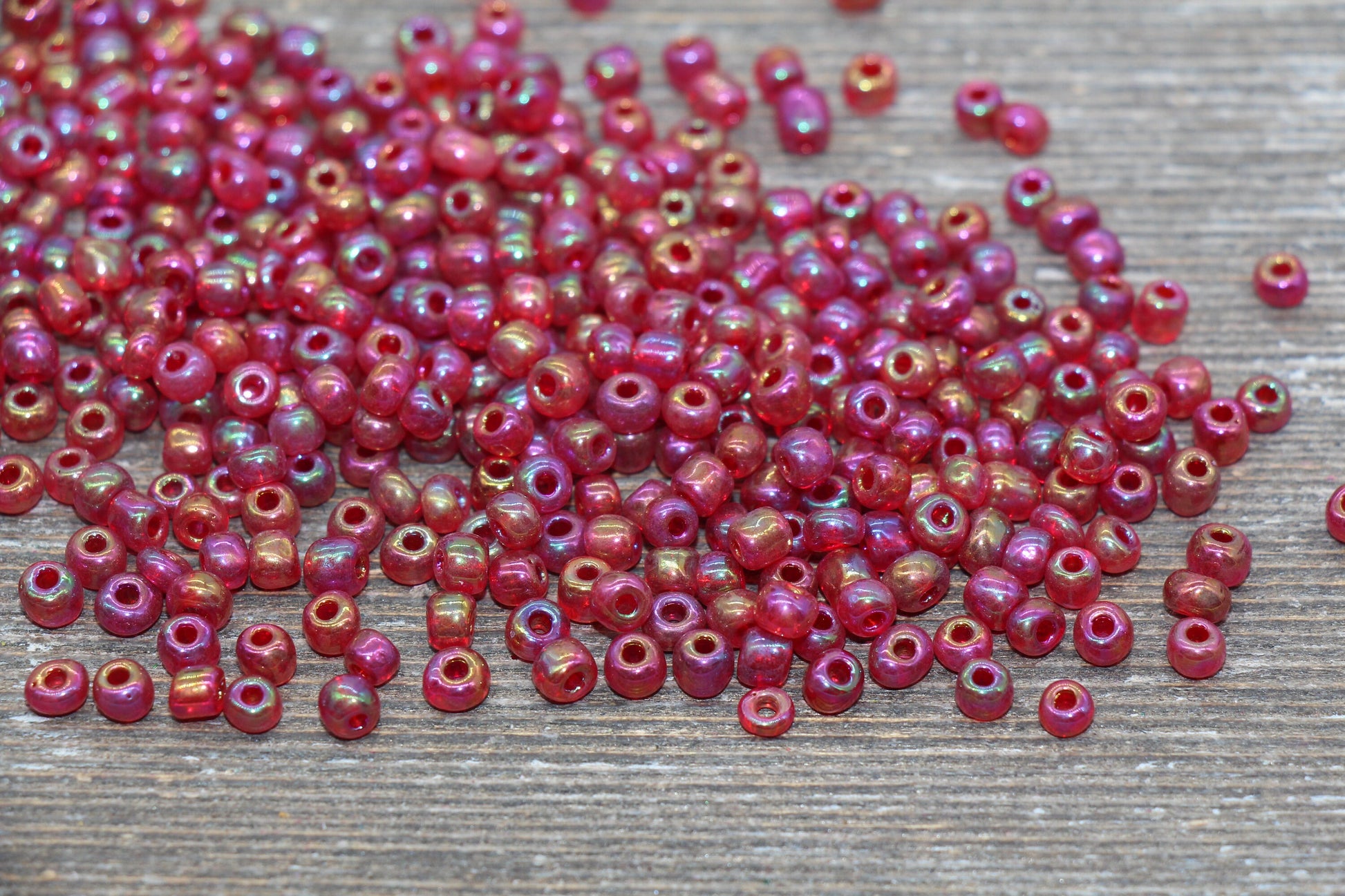 Transparent Iridescent Glass Seed Beads, 4mm 6/0 Glass Round Seed Beads, Red AB Trans Seed Beads, Rocailles Beads, Beading Supplies #1141