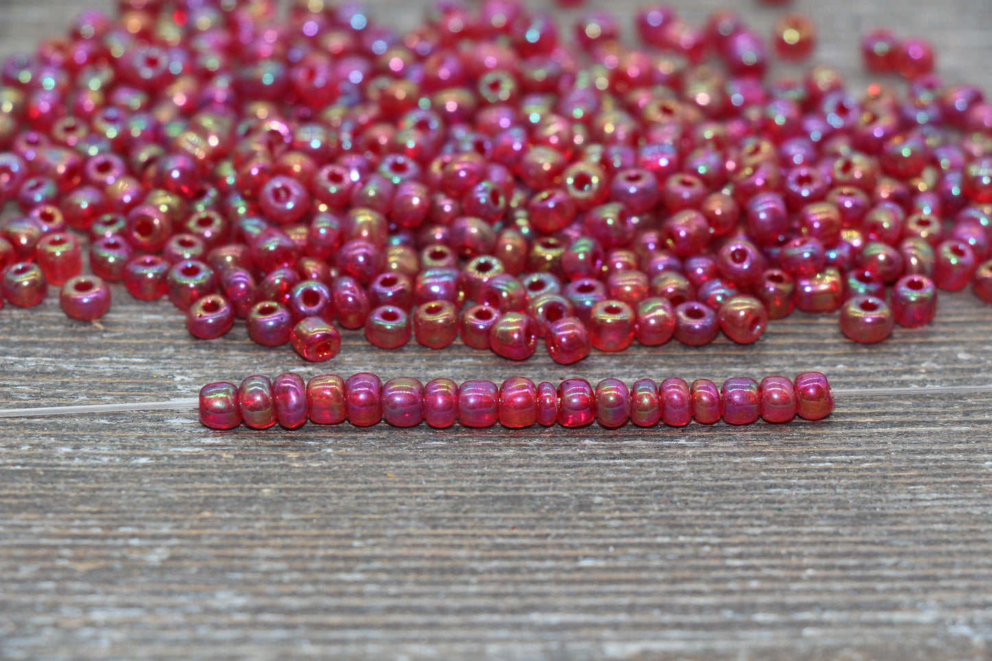 Transparent Iridescent Glass Seed Beads, 4mm 6/0 Glass Round Seed Beads, Red AB Trans Seed Beads, Rocailles Beads, Beading Supplies #1141