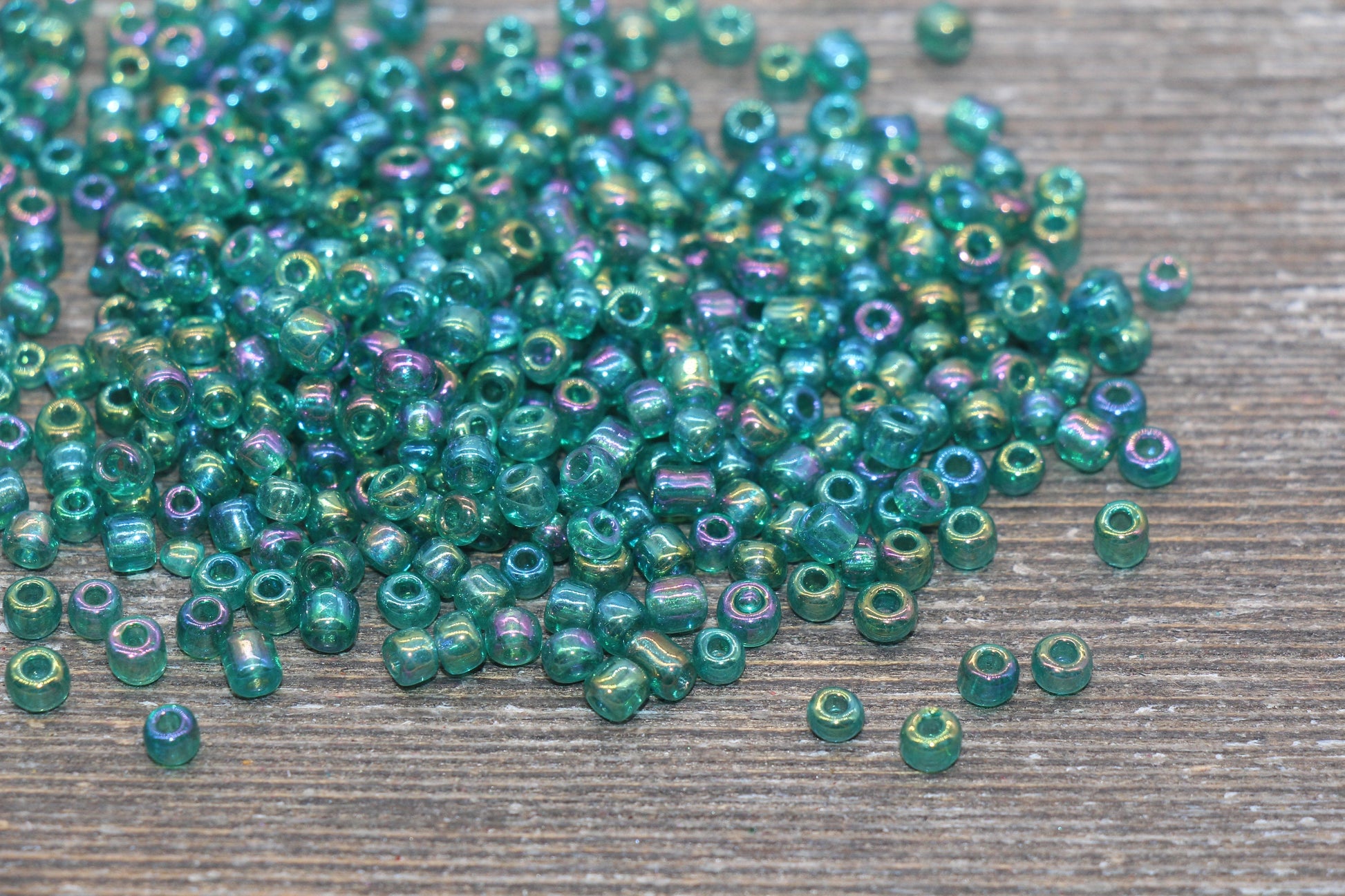 Transparent AB Glass Seed Beads, 4mm 6/0 Glass Round Beads, Teal Blue Trans Seed Beads, Rocailles Beads, Beading Supplies #1144