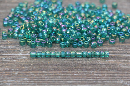 Transparent AB Glass Seed Beads, 4mm 6/0 Glass Round Beads, Teal Blue Trans Seed Beads, Rocailles Beads, Beading Supplies #1144