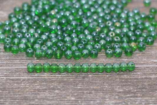 Round Transparent Green Glass Beads, 4mm Glass Round Seed Beads, Glossy Green Seed Beads, Beading Supplies #2170