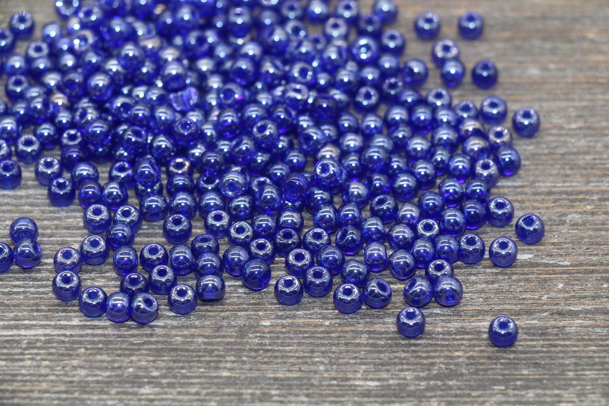 Round Transparent Blue Glass Beads, 4mm Glass Round Seed Beads, Glossy Royal Blue Seed Beads, Beading Supplies #2171