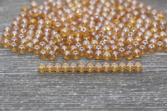 Round Transparent Champagne Glass Beads, 4mm Glass Round Seed Beads, Glossy Champagne Seed Beads, Beading Supplies #2175