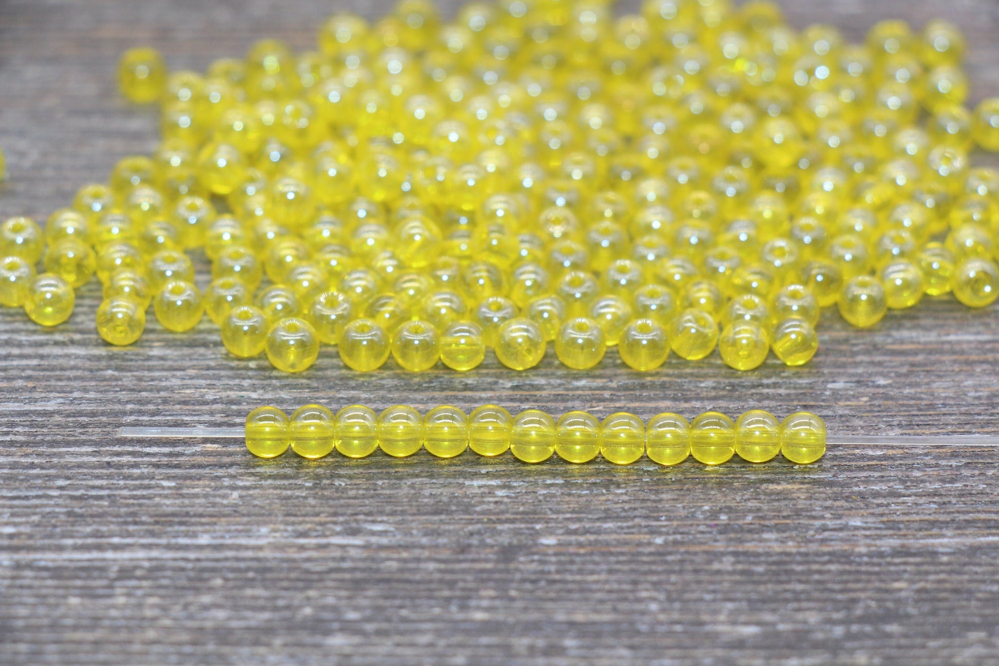 Round Transparent Yellow Glass Beads, 4mm Glass Round Seed Beads, Glossy Yellow Seed Beads, Beading Supplies #2176