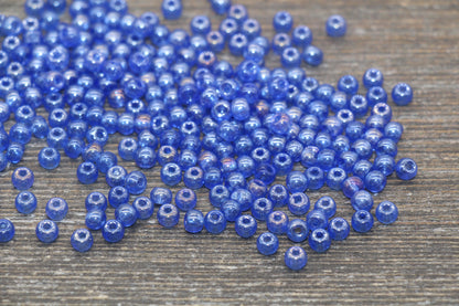 Round Transparent Blue Glass Beads, 4mm Glass Round Seed Beads, Glossy Blue Seed Beads, Beading Supplies #2177