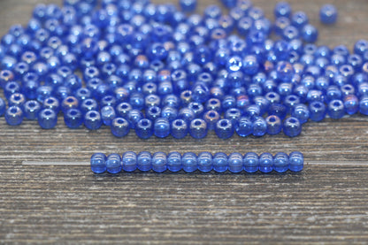 Round Transparent Blue Glass Beads, 4mm Glass Round Seed Beads, Glossy Blue Seed Beads, Beading Supplies #2177