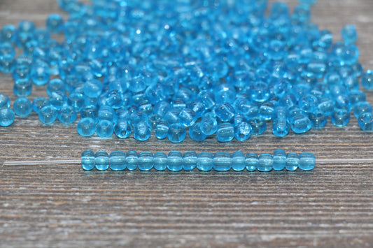 Transparent Glass Seed Beads, 4mm 6/0 Glass Round Seed Beads, Blue Trans Seed Beads, Rocailles Beads, Beading Supplies #1434