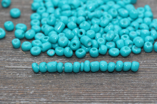 5mm Turquoise Glass Seed Beads, Size 3/0 Turquoise Opaque Czech Seed Beads, Rocailles Beads, Bead Bracelet, Beading Supplies #1419