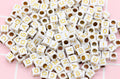 6mm White Gold Acrylic Cube Letter Beads