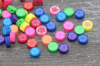 Flower Polymer Clay Beads, Rose Flower Cane Beads, Assorted Flower Beads, Rainbow Flower Slice Beads #60