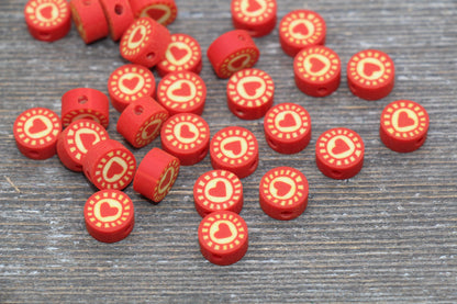 Heart Polymer Clay Beads, Red Heart Clay Beads, Bracelet Beads, Jewelry Beads, Beads for Bracelet #61