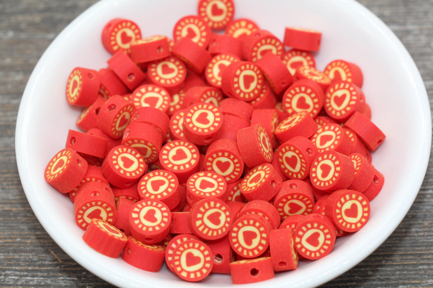 Heart Polymer Clay Beads, Red Heart Clay Beads, Bracelet Beads, Jewelry Beads, Beads for Bracelet #61