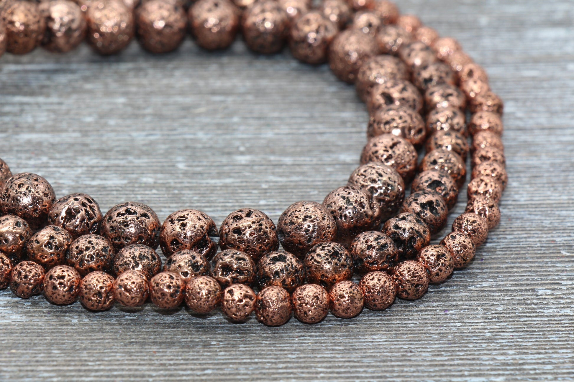 Lava Beads, Antique Rose Gold Plating Volcanic Rock Beads, Round Gemstone Beads, Electroplated, Sizes 6mm, 8mm 10mm, Full Strand 15.5 #141