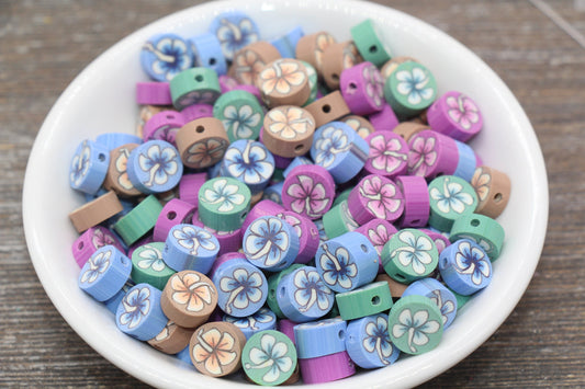 Flower Polymer Clay Beads, Multicolor Flower Clay Beads, Flower Cane Beads, Fimo Cane Beads, Jewelry Beads, Beads for Bracelet #74