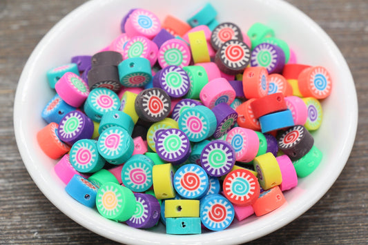 Sushi Polymer Clay Beads, Multicolor Sushi Roll Clay Beads, Beads, Fimo Cane Beads, Jewelry Beads, Beads for Bracelet #77