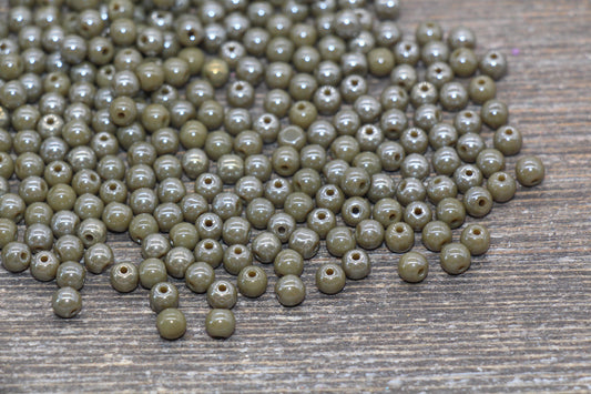 Round Olive Green Glossy Glass Beads, 4mm Glass Round Seed Beads, Glossy Olive Green Opaque Seed Beads, Beading Supplies #2183