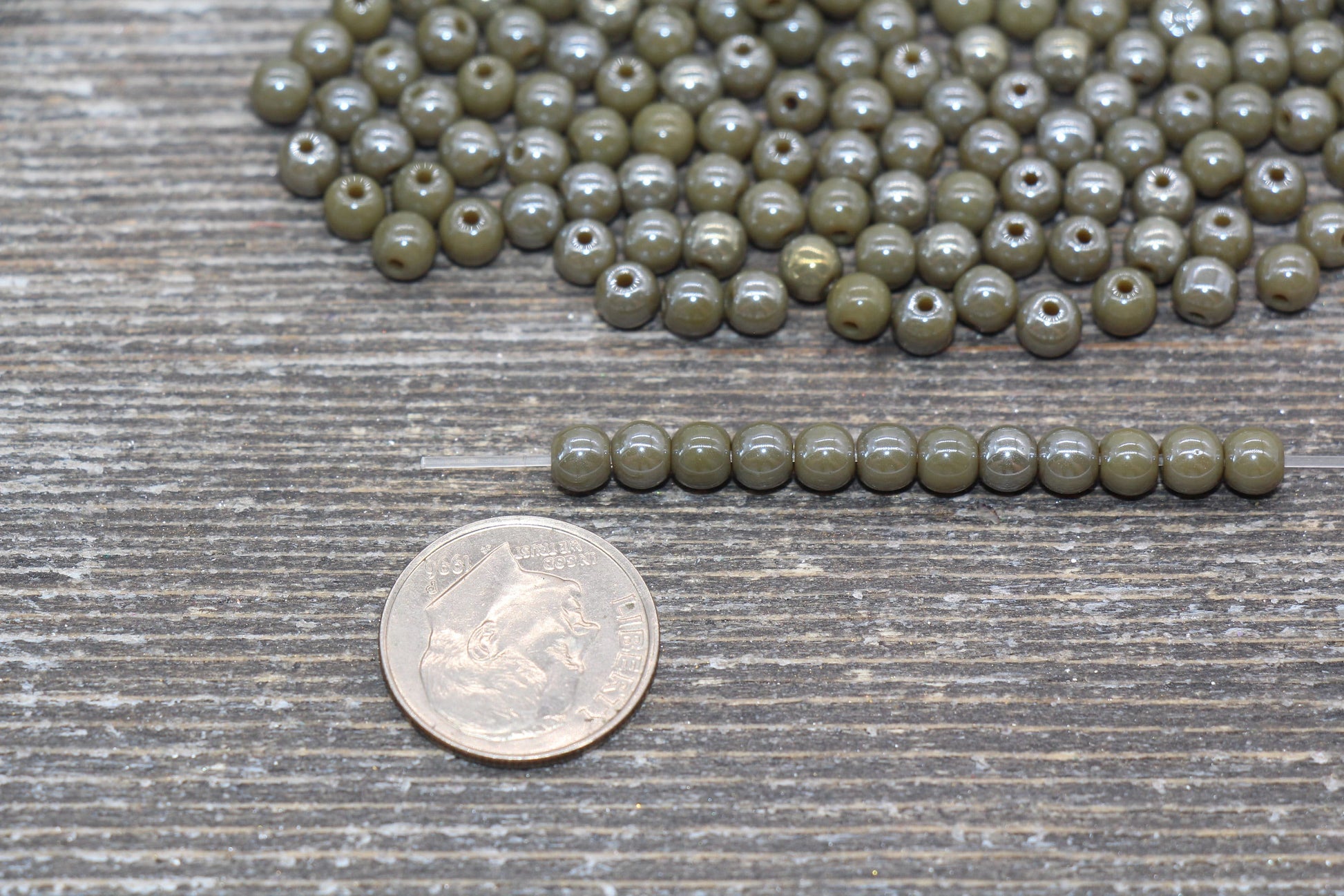 Round Olive Green Glossy Glass Beads, 4mm Glass Round Seed Beads, Glossy Olive Green Opaque Seed Beads, Beading Supplies #2183