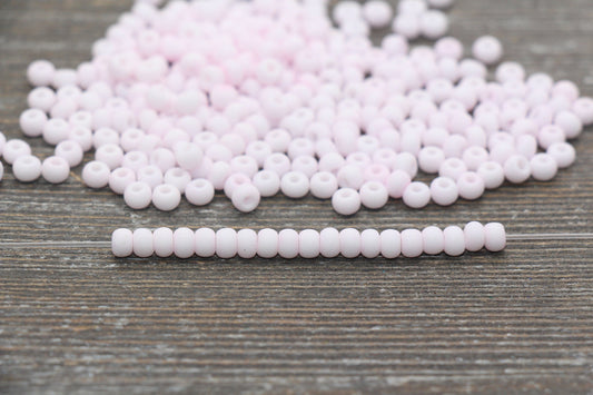 Matte Glass Seed Beads, 4mm 6/0 Glass Round Seed Beads, Pastel Pink Seed Beads, Frosted Pink Rocailles Beads, Beading Supplies #2054