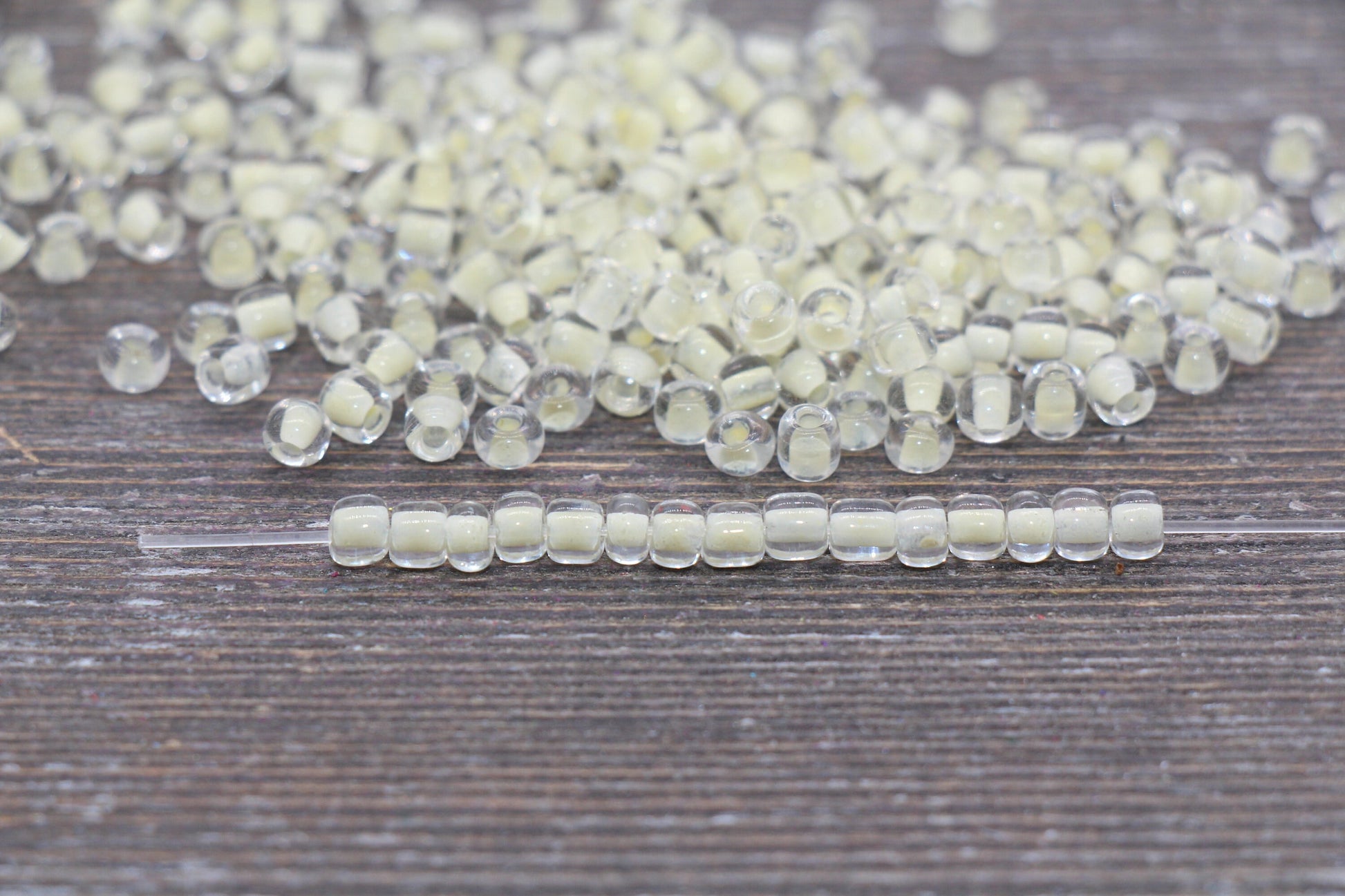 Transparent Glass Beads with Light Yellow Lined, 4mm 6/0 Glass Round Beads, Light Yellow Seed Beads, Rocailles Beads, Beading Supplies #2080