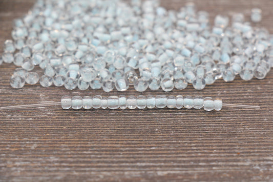 Transparent Glass Beads with Blue Lined, 4mm 6/0 Glass Round Beads, Blue Seed Beads, Rocailles Beads, Beading Supplies #2083