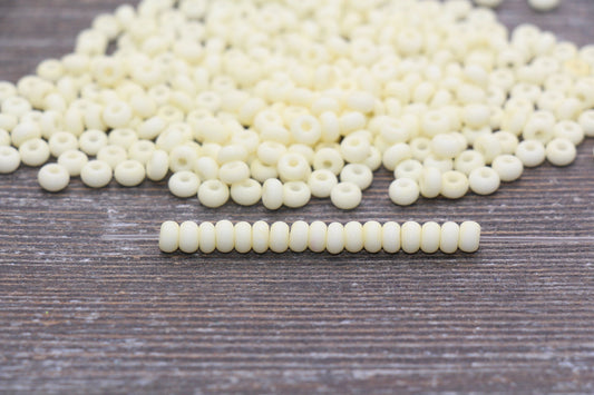 Matte Glass Seed Beads, 4mm 6/0 Glass Round Seed Beads, Pastel Light Yellow Seed Beads, Frosted Rocailles Beads, Beading Supplies #2059