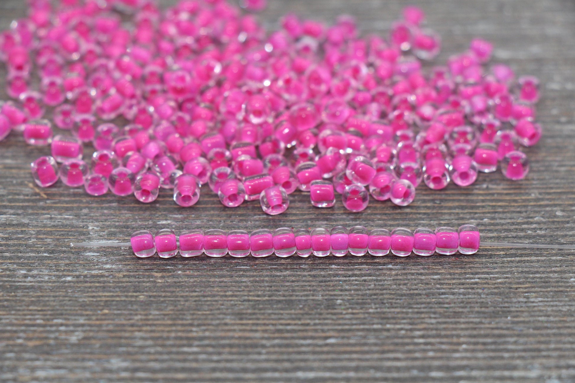 Transparent Glass Beads with Pink Lined, 4mm 6/0 Glass Round Beads, Pink Lined Seed Beads, Rocailles Beads, Beading Supplies #2092