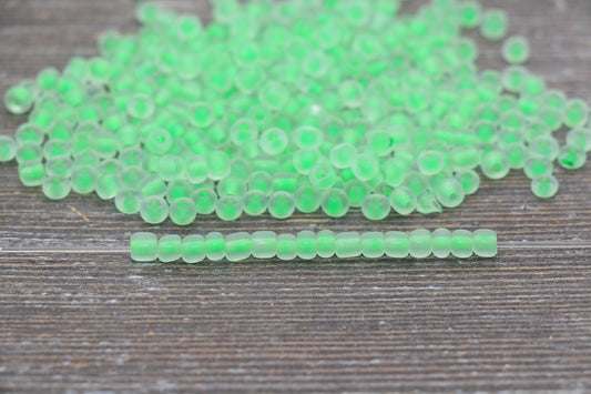 Matte Glass Beads with Green Lined, 4mm 6/0 Glass Round Beads, Frosted Green Lined Seed Beads, Rocailles Beads, Beading Supplies #2096