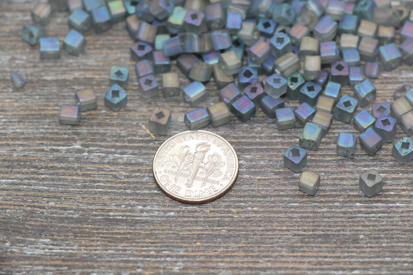 Matte Square Glass Seed Beads, 4mm Cube Glass Beads, Frosted AB Square Seed Beads, Iridescent Glass Beads, Beading Supplies #2098