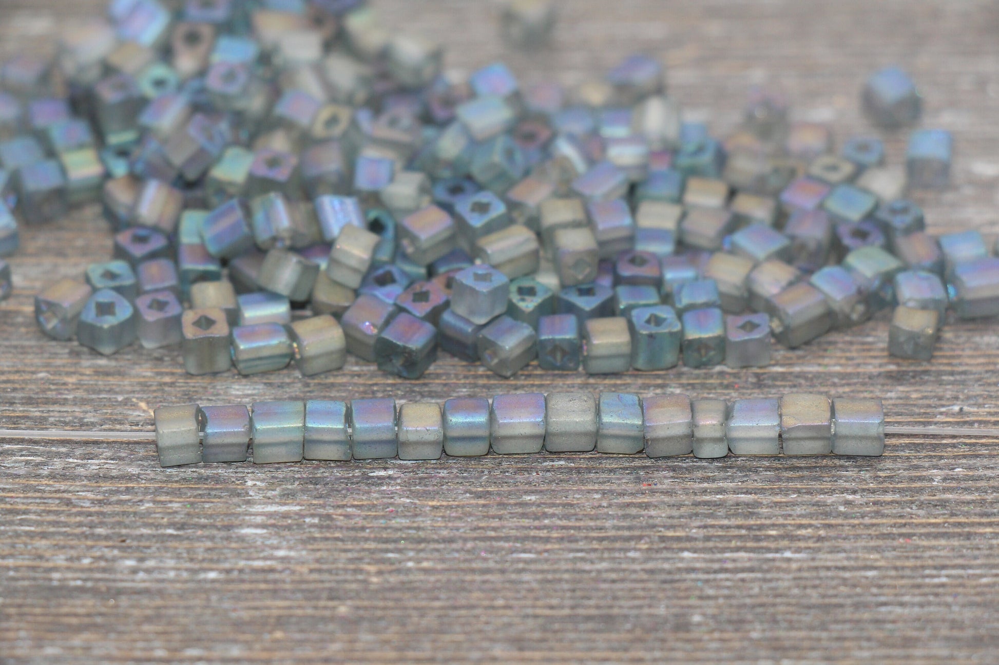 Matte Square Glass Seed Beads, 4mm Cube Glass Beads, Frosted AB Square Seed Beads, Iridescent Glass Beads, Beading Supplies #2098