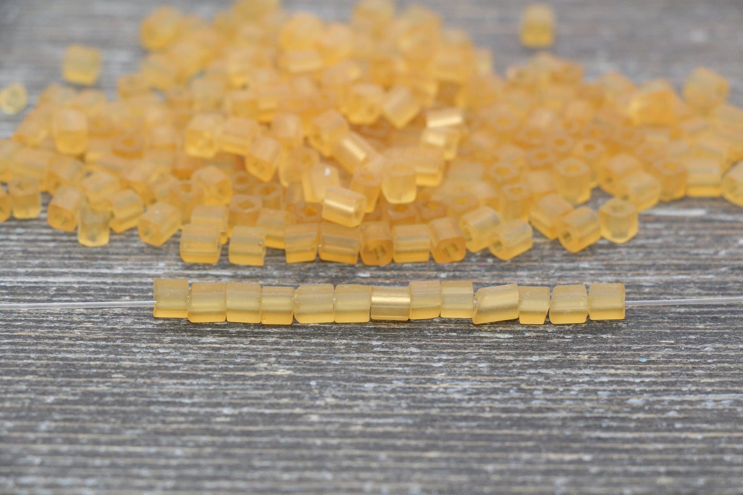 Matte Square Glass Seed Beads, 4mm Cube Glass Beads, Frosted Translucent Orange Square Seed Beads, Beading Supplies #2109