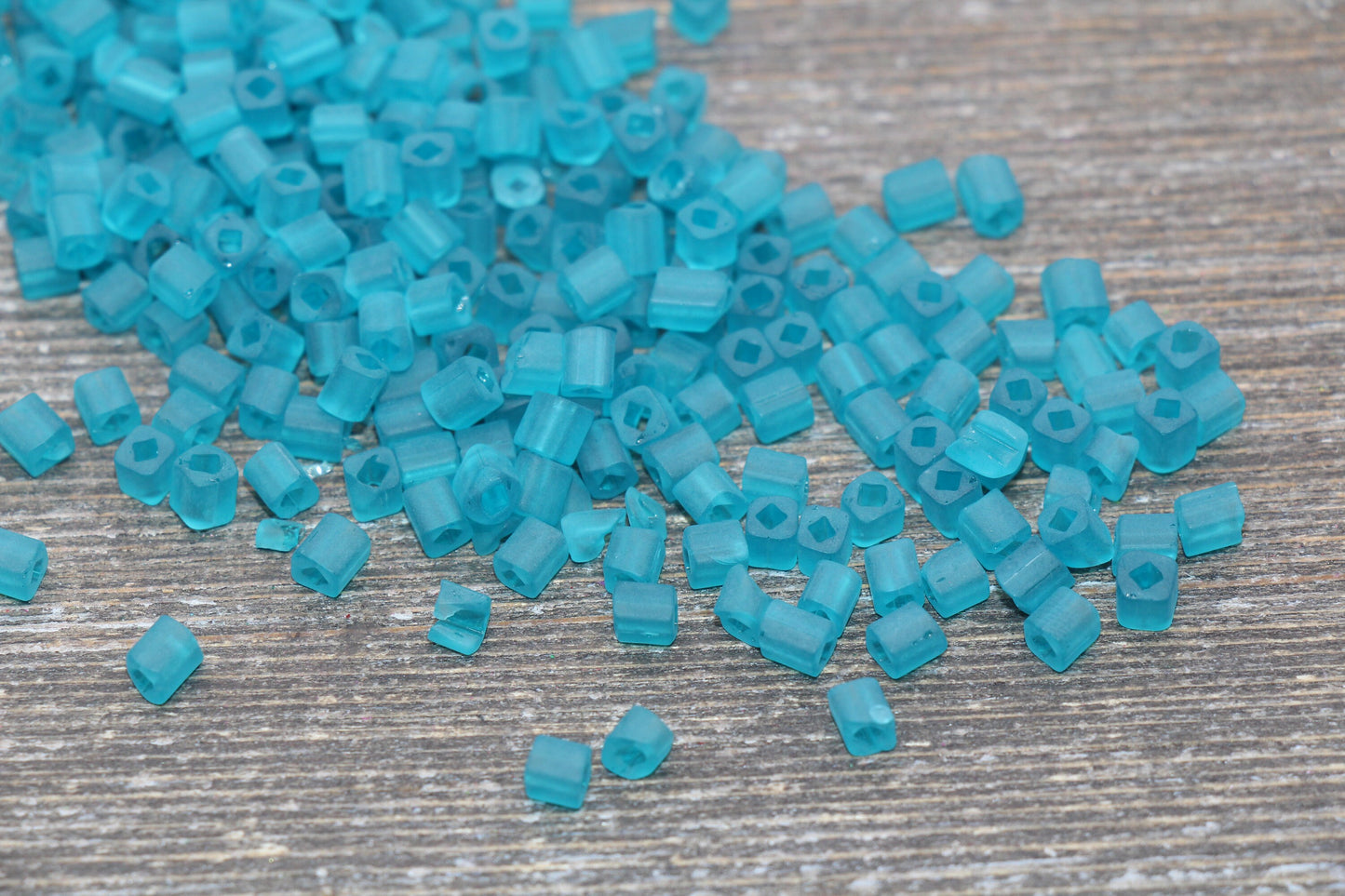 Matte Square Glass Seed Beads, 4mm Cube Glass Beads, Frosted Translucent Teal Square Seed Beads, Beading Supplies #2110