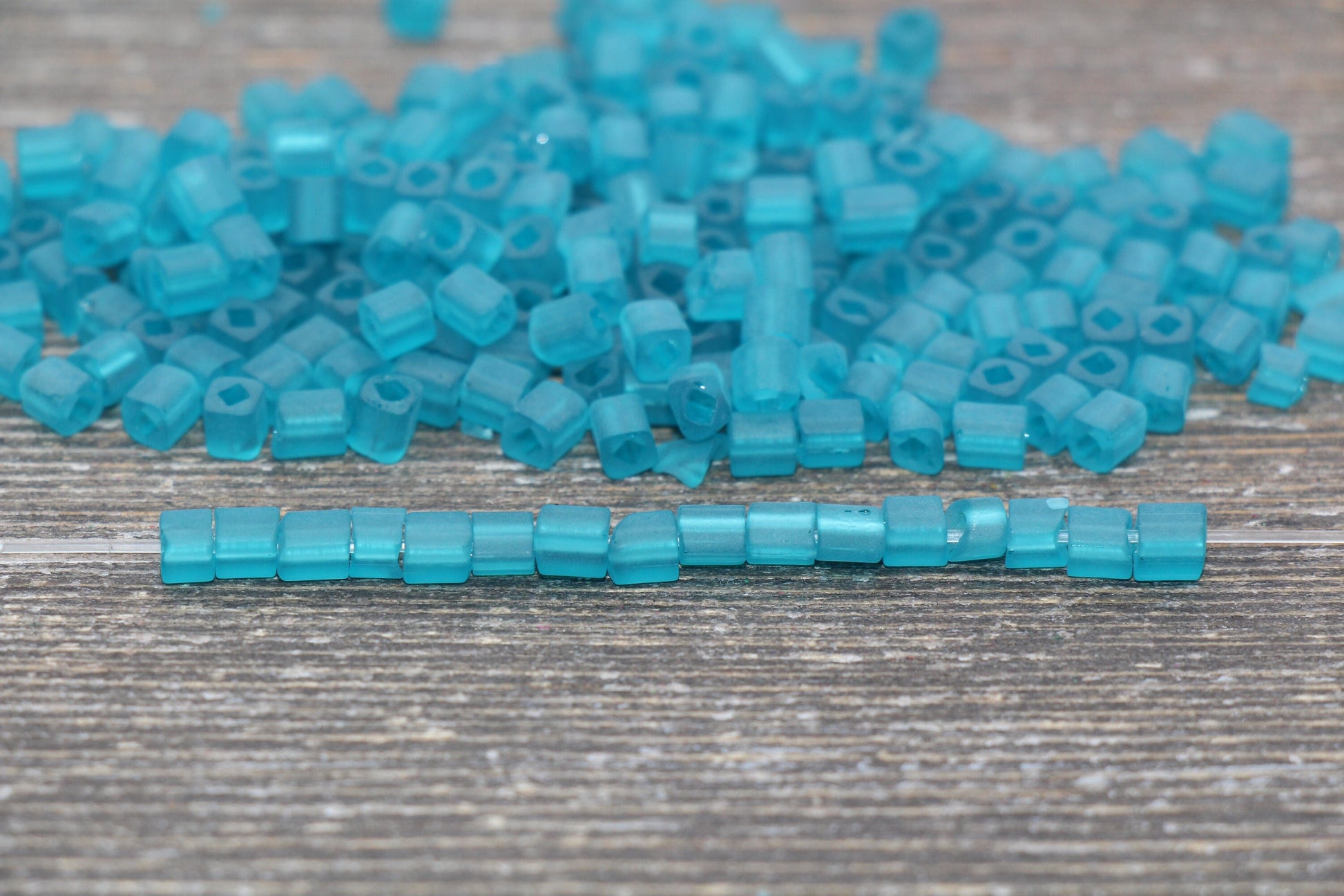 Matte Square Glass Seed Beads, 4mm Cube Glass Beads, Frosted Translucent Teal Square Seed Beads, Beading Supplies #2110