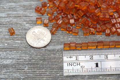 Transparent Square Glass Seed Beads, 4mm Cube Glass Beads, Transparent Brown Square Seed Beads, Beading Supplies #2111