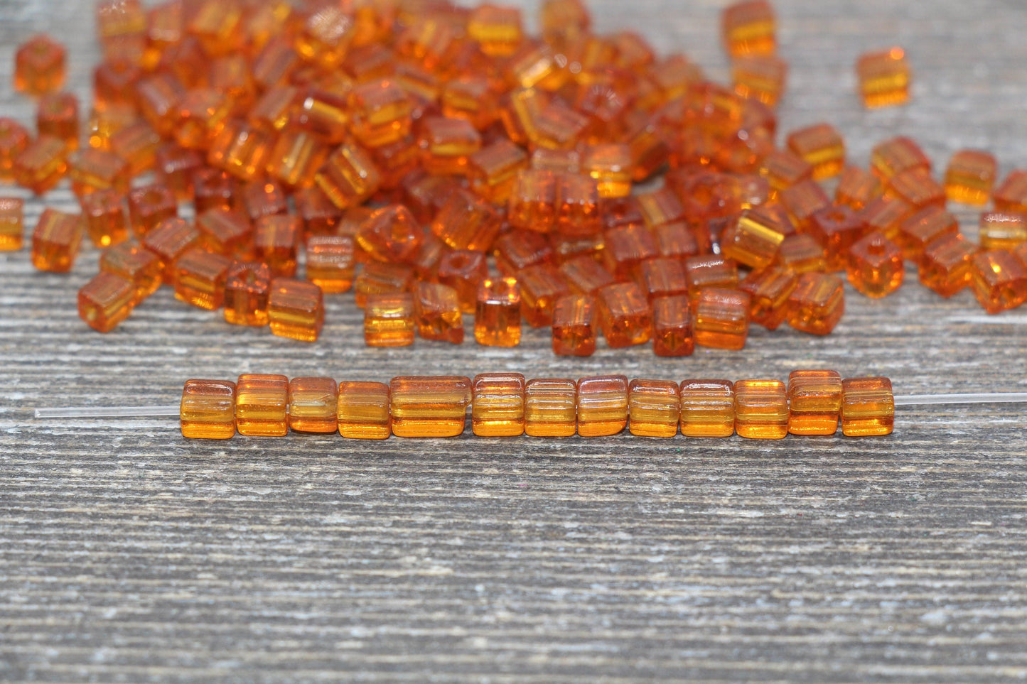 Transparent Square Glass Seed Beads, 4mm Cube Glass Beads, Transparent Brown Square Seed Beads, Beading Supplies #2111