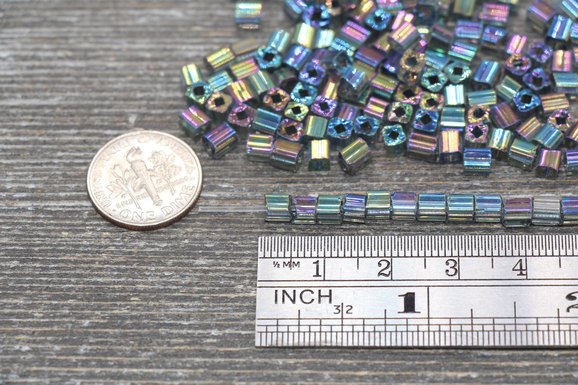 Iridescent Square Glass Beads, 4mm Cube Glass Beads, Sparkle Glass Beads, Transparent Gray AB Square Seed Beads, Beading Supplies #2117