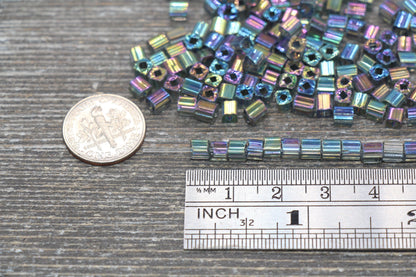 Iridescent Square Glass Beads, 4mm Cube Glass Beads, Sparkle Glass Beads, Transparent Gray AB Square Seed Beads, Beading Supplies #2117