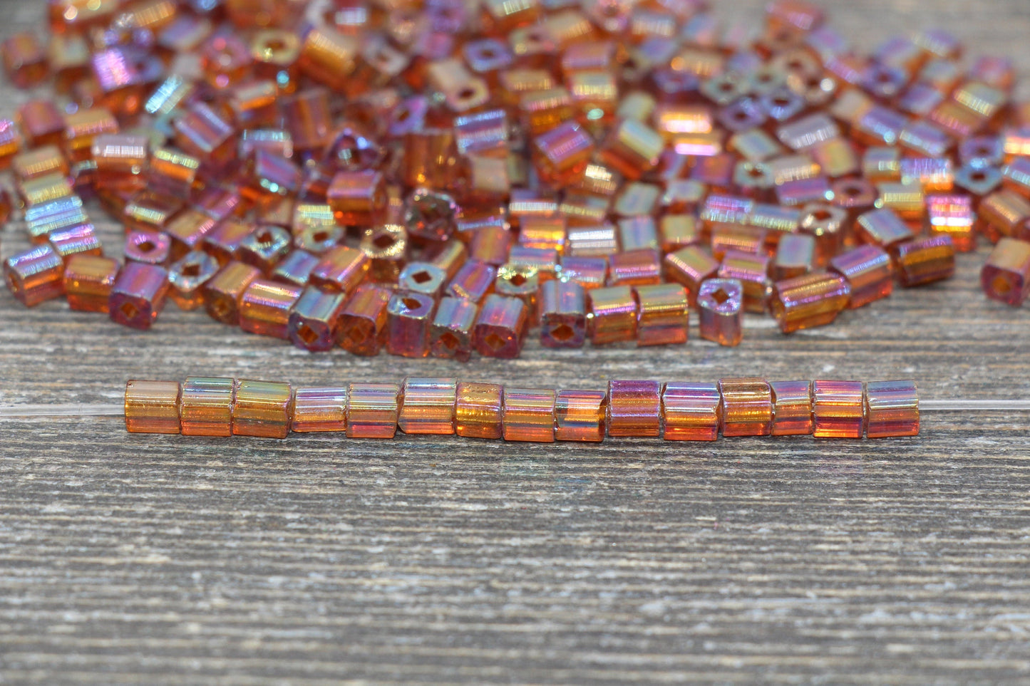 Iridescent Square Glass Beads, 4mm Cube Glass Beads, Sparkle Glass Beads, Transparent AB Square Seed Beads, Beading Supplies #2120