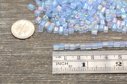 Iridescent Square Glass Beads, 4mm Cube Glass Beads, Sparkle Glass Bead, Transparent Ice Blue AB Square Seed Beads, Beading Supplies #2124