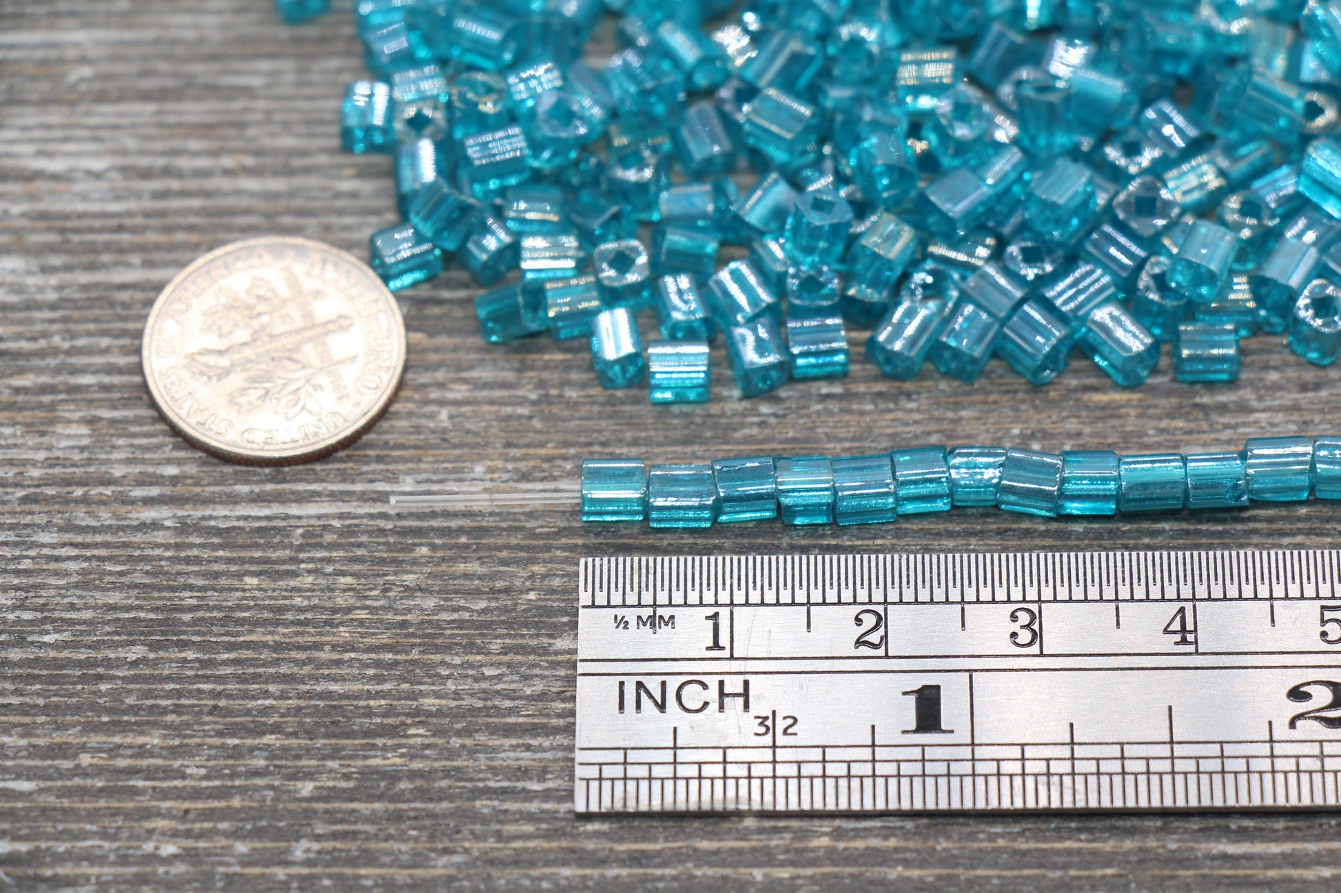 Glossy Square Glass Beads, 4mm Cube Glass Beads, Shinny Glass Bead, Transparent Teal Square Seed Beads, Beading Supplies #2126